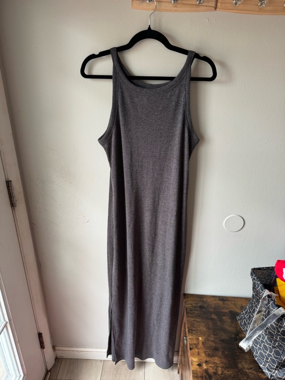 A New Day Heathered Charcoal Ribbed Maxi Dress Medium